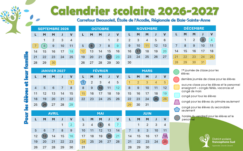 calendrier scolaire 2026 2027