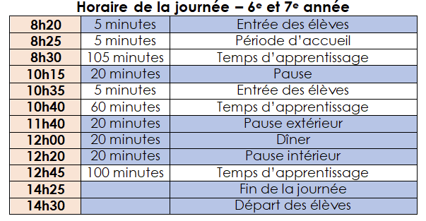 Horaire 6 et 7