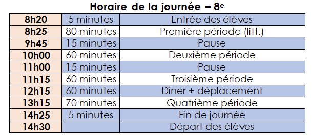 Horaire 6 et 7