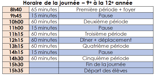 horaire 9 à 12